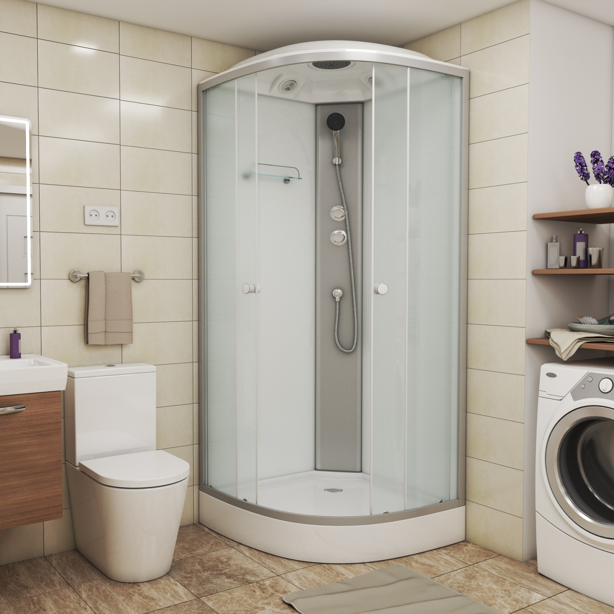 Душевая кабина с крышей Niagara Eco NG-4303-14 четверть круга  80x80 стекла матовые, профиль матовый хром