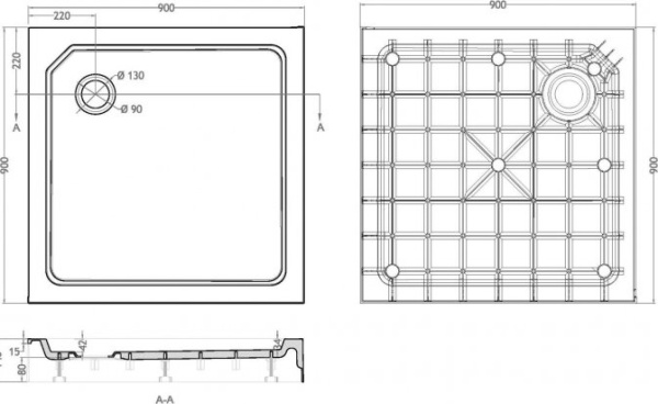 Душевой поддон низкий Cezares Tray SMC TRAY-SMC-A-90-550-150-W квадратная    белый