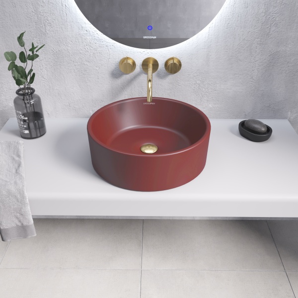 Раковина  круглая Grossman Color GR-3013VIM фаянс цвет бордовый матовый
