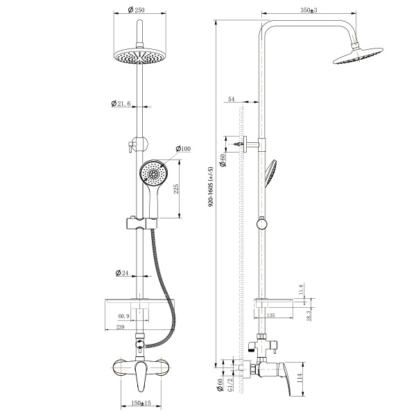 Душевая система со смесителем Lemark Linara LM0460C монтаж настенная без термостата хром