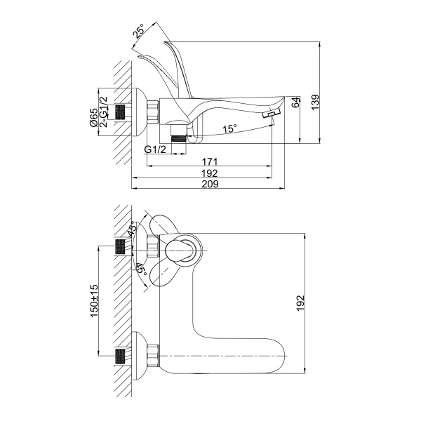 Смеситель для ванны или душа D&K Venice DA1033259 настенный 
без термостата черный/золото