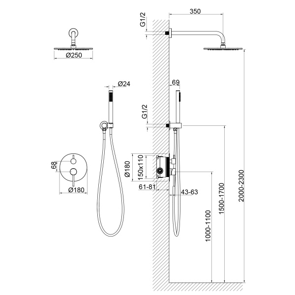 Душевая система со смесителем Timo Saona SX-2369/17SM монтаж встраиваемая в стену без термостата матовое золото