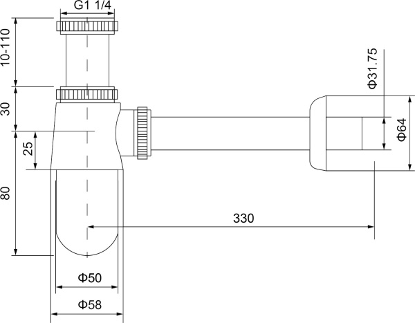 Сифон для раковины TIMO 960/03L латунь черный матовый