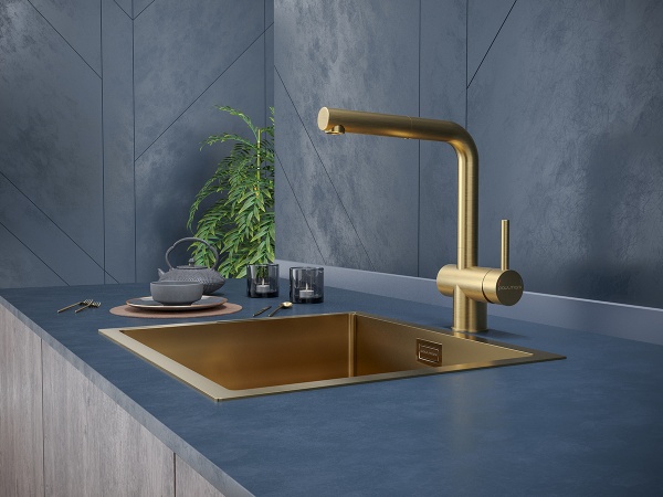 Смеситель для кухни Paulmark Dosse Do214418-BG без подключения к фильтру брашированное золото