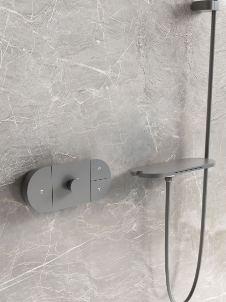Душевая система со смесителем Vincea  VSFW-2F12TGM монтаж встраиваемая в стену с термостатом вороненая сталь