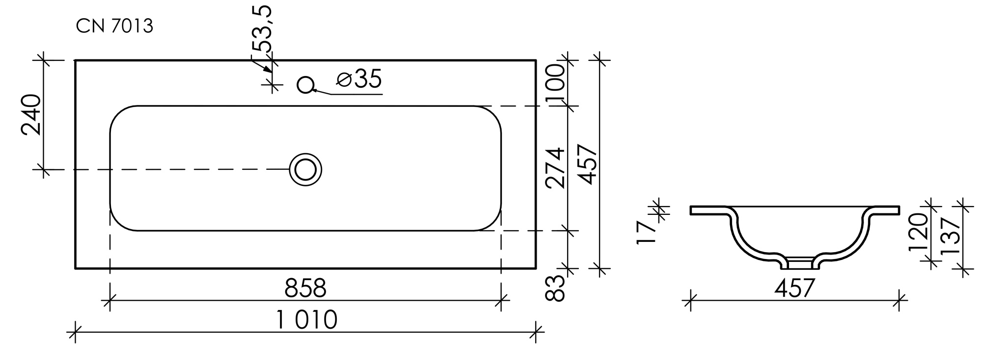 Раковина встраиваемая сверху прямоугольная Ceramica Nova Element CN7013 фарфор цвет белый