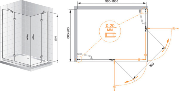 Душевой угол Cezares Bergamo BERGAMO-AH-2-100/90-C-Cr-L прямоугольная  стекла прозрачные, профиль хром