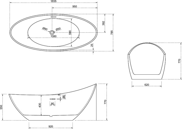 Акриловая ванна Abber  AB9233MB 185x80
