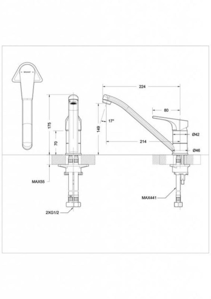 Смеситель для кухни Bravat Vega F7119177CP-1 без подключения к фильтру хром