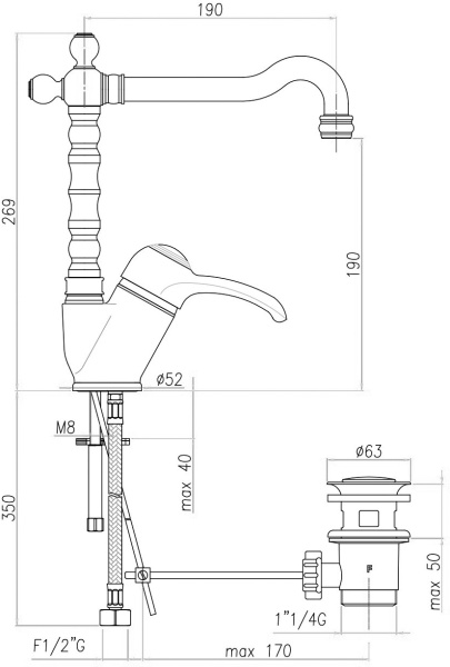 Смеситель для раковины Webert Aurora AU831702010 золото