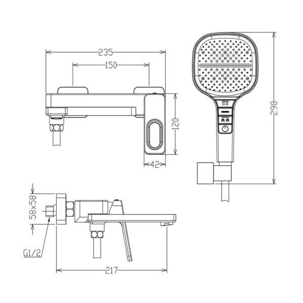 Смеситель для ванны или душа Raglo  R51.30.03 настенный 
без термостата золото сатин