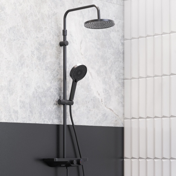 Душевая система со смесителем Damixa Apollo 947730300 монтаж настенная без термостата черный матовый