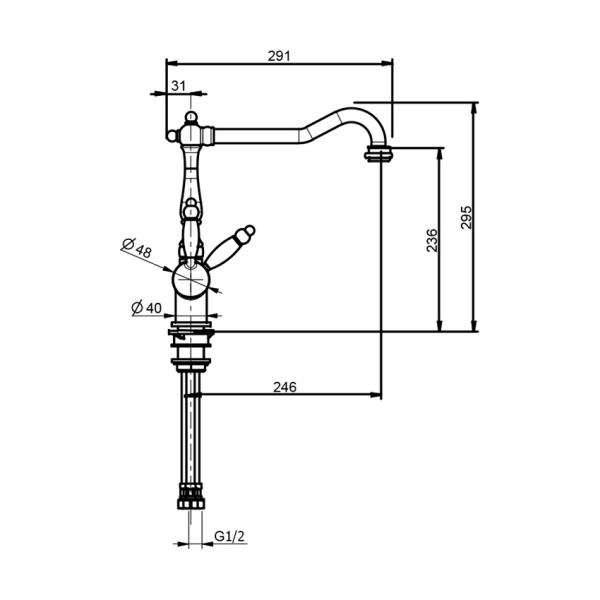Смеситель для кухни Webert Byblos BY920802065 без подключения к фильтру бронза