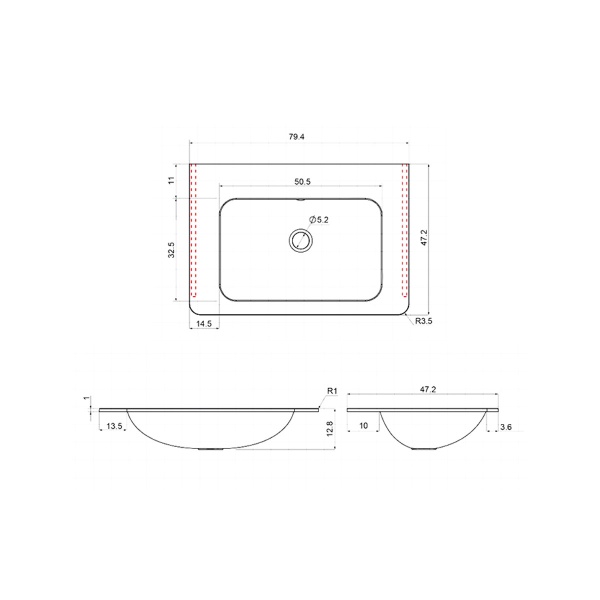 Раковина мебельная прямоугольная Vincea  VCB-2VP800G литьевой мрамор цвет серый матовый