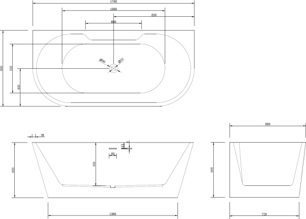 Акриловая ванна Abber  AB9296-1.7 170x80