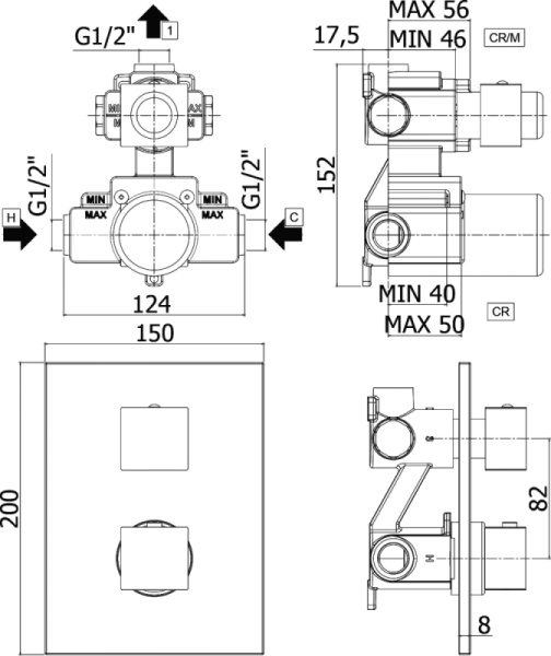 Смеситель для душа Paffoni Level LEQ519NO/M встраиваемый в стену 
с термостатом 