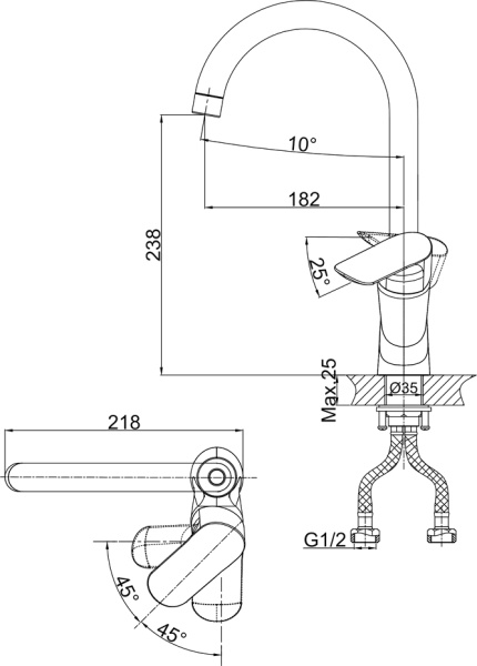 Смеситель для кухни D&K Venice DA1032401 без подключения к фильтру хром