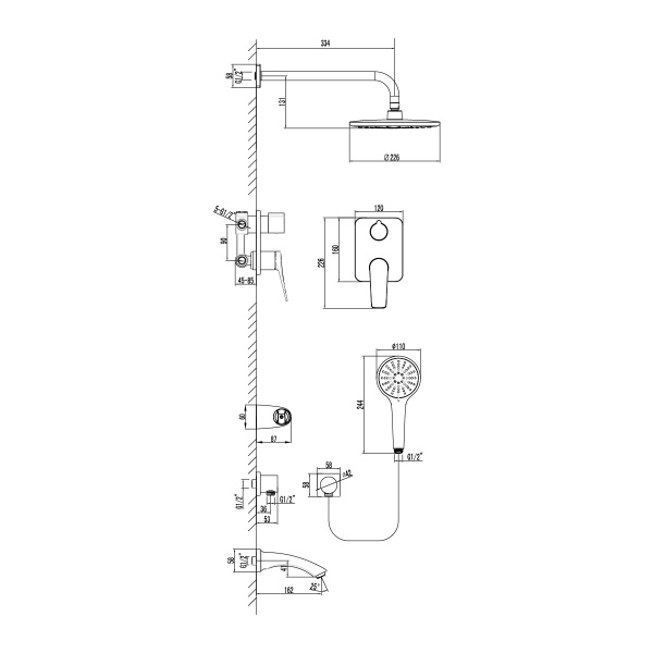 Душевая система со смесителем Lemark Bronx LM3722MW монтаж встраиваемая в стену без термостата белый матовый