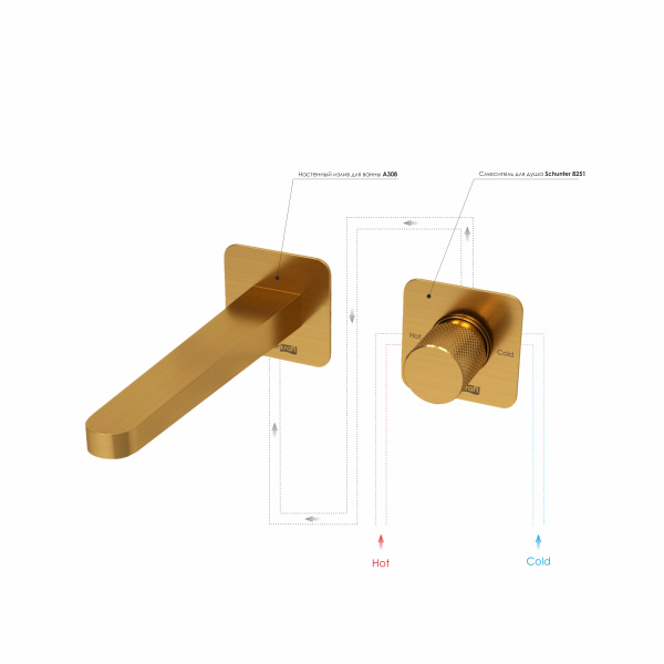 Смеситель для раковины Wasserkraft Schunter A8251.308 матовое золото