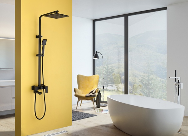 Душевая система со смесителем Abber Daheim AF8216B монтаж настенная без термостата черный матовый