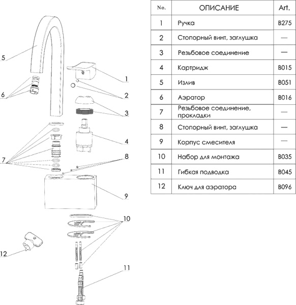 Смеситель для кухни Wasserkraft Aller 1067WHITE без подключения к фильтру белый/хром