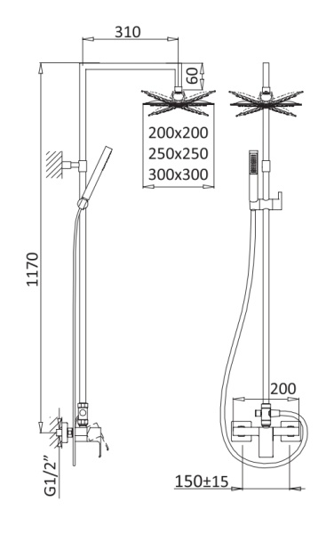 Душевая система со смесителем Cezares Porta PORTA-CD-SS монтаж настенная без термостата sunset