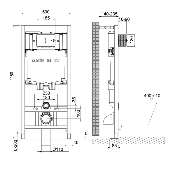 Инсталляция для подвесного унитаза Lemark Peneda 9880001 механическая
