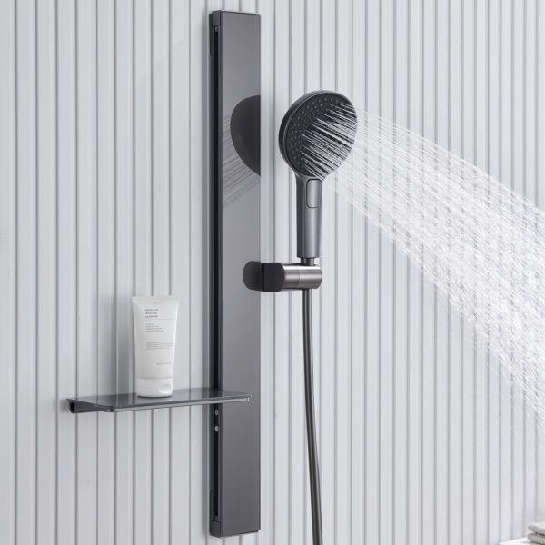 Душевая система со смесителем Black&White Gravity GH-9025-GM монтаж встраиваемая  в стену с термостатом вороненая сталь
