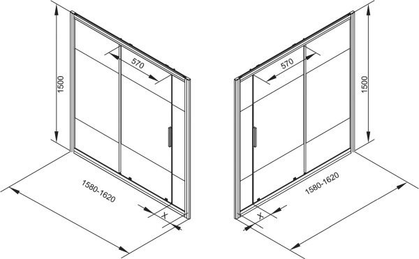 Шторка для ванны раздвижная  Aquanet Practic AE10-B-160H150U-CP 162 см, стекла прозрачные тонированные, профиль хром