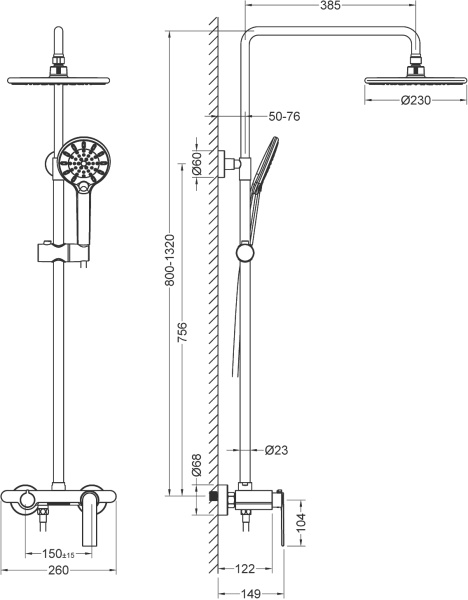 Душевая система со смесителем Timo Anni SX-2710/03 монтаж настенная без термостата черный матовый