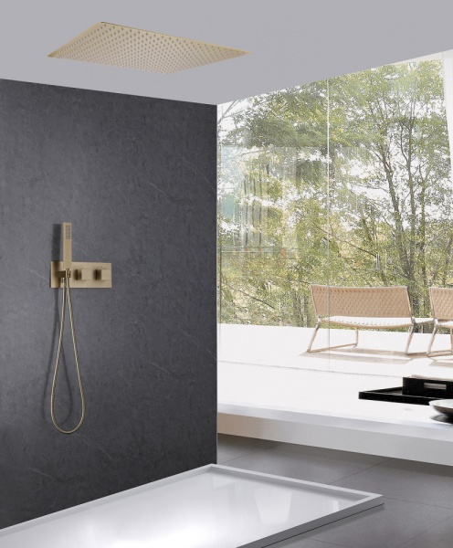 Душевая система со смесителем Abber Daheim AF8255G монтаж встраиваемая  в стену без термостата матовое золото