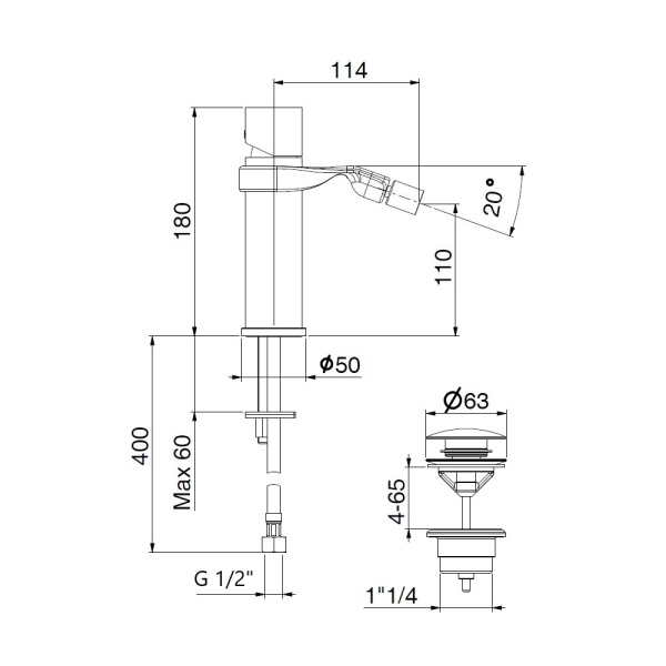 Смеситель для биде Webert ONE-B NB840102441 латунь черный