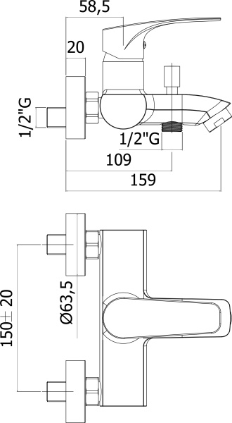 Смеситель для ванны или душа Paffoni Lime LM022CR настенный 
без термостата 