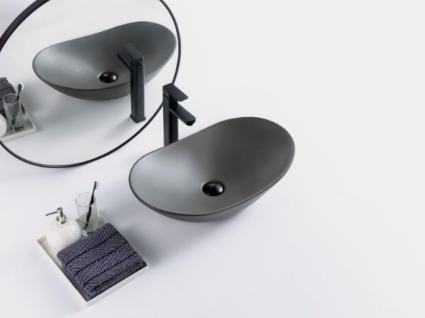 Раковина накладная овальная BelBagno  BB1404-H311 фаянс цвет серый матовый