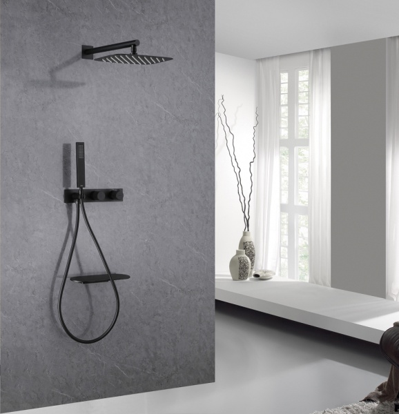 Душевая система со смесителем Abber Rund AF8750B монтаж встраиваемая в стену с термостатом черный матовый