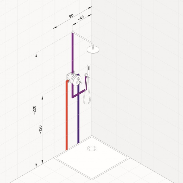 Душевая система со смесителем Kludi Nova Fonte 208313915 монтаж встраиваемая в стену с термостатом черный матовый