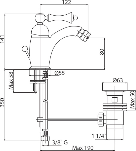 Смеситель для биде Cezares Margot MARGOT-BSM1-01-Bi латунь 