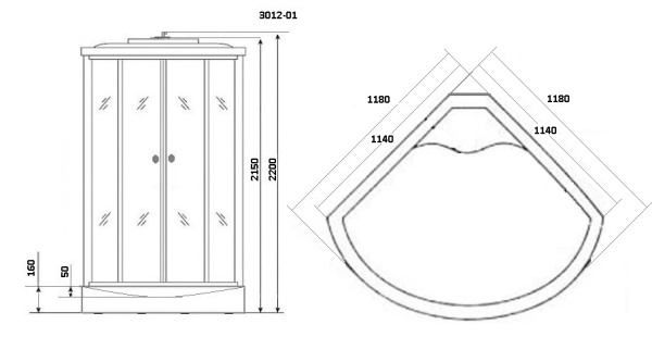 Душевая кабина с крышей Niagara Ultra NG-3012-01 четверть круга  120x120 стекла прозрачные с узором, профиль хром