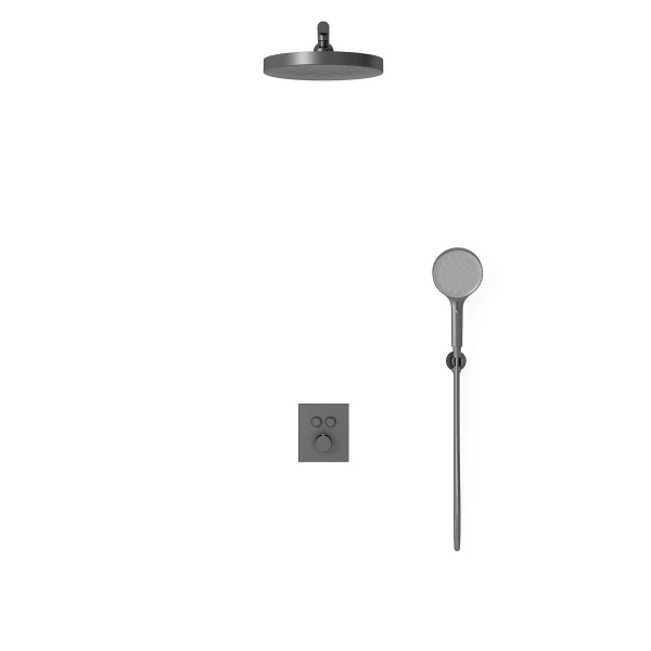 Душевая система со смесителем Vincea  VSFW-3I21T2GM монтаж встраиваемая в стену с термостатом вороненая сталь