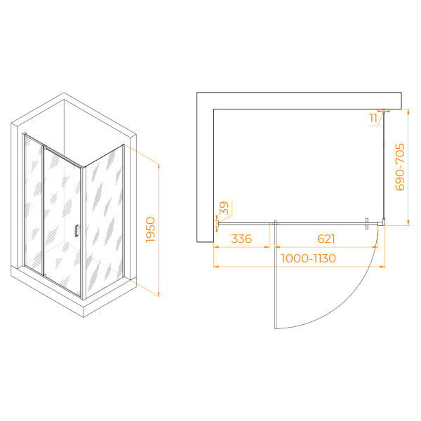 Душевой угол RGW Passage PA-078 350807807-11 прямоугольный 100x70 стекла прозрачные, профиль хром