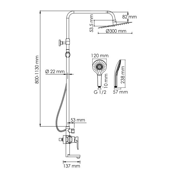 Душевая система со смесителем Wasserkraft  A166.116.101.010.CH монтаж настенная без термостата хром