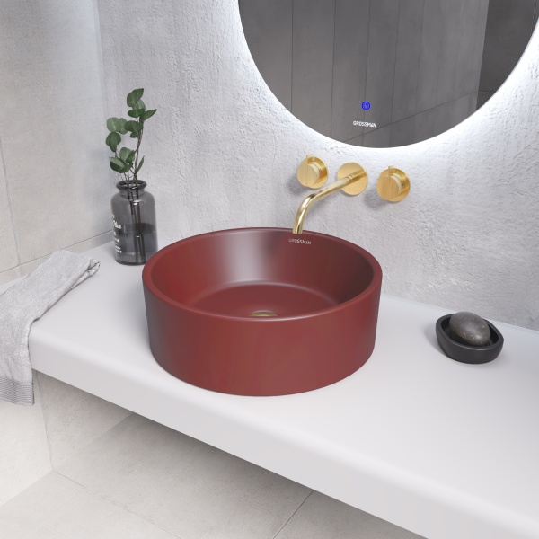 Раковина  круглая Grossman Color GR-3013VIM фаянс цвет бордовый матовый