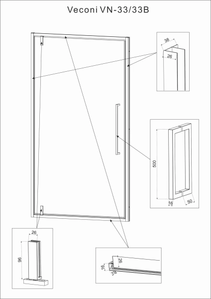 Душевая дверь Veconi Vianno VN33R-90-06-C7 90 см стекла матовые, профиль хром