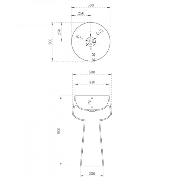 Раковина  круглая Abber Kristall AT2706White-Onyx полиэфирная смола цвет белый-черный