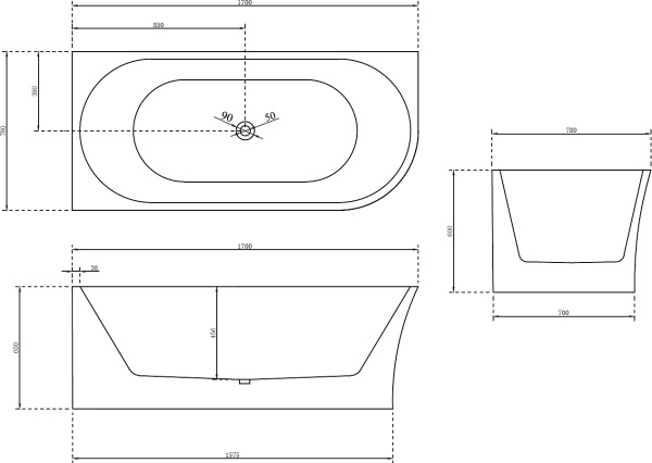 Акриловая ванна Abber  AB9257-1.7 L 170x78