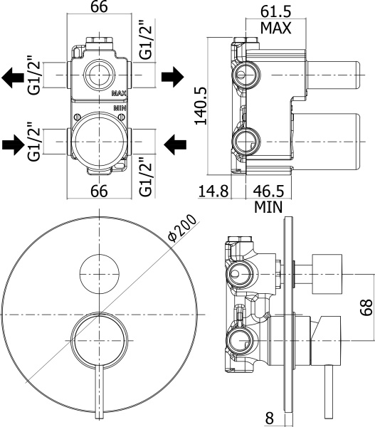 Смеситель для душа Paffoni Light LIG018CR встраиваемый в стену 
без термостата 