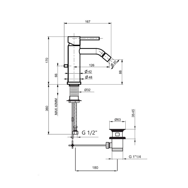 Смеситель для биде Webert Elio EL840102345 латунь никель