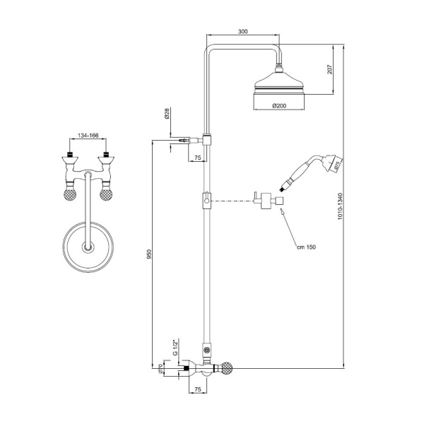 Душевая система со смесителем Webert Karenina KA760405017 монтаж настенная без термостата хром/золото