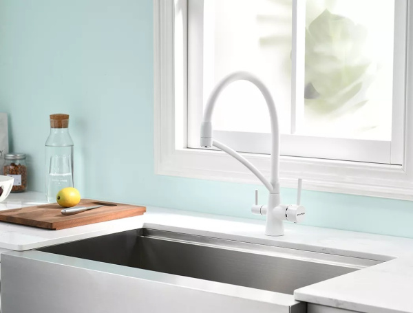 Смеситель для кухни Paulmark Siegen Si213111-WH с подключением к фильтру белый матовый