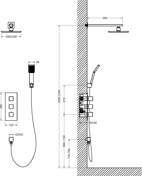 Душевая система со смесителем Timo Tetra-Thermo SX-0179/17SM монтаж встраиваемая в стену с термостатом матовое золото
